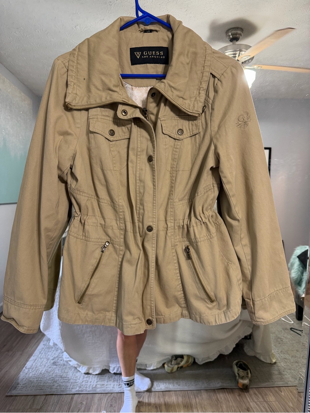 GUESS Women's Beige Drawstring Waist Utility Jacket